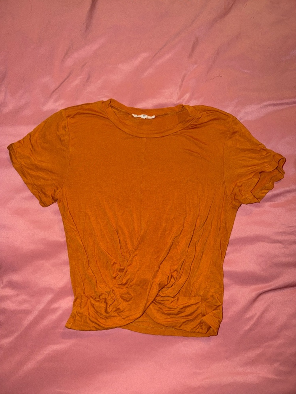 Burnt Orange Twist-Front Short Sleeve Tee